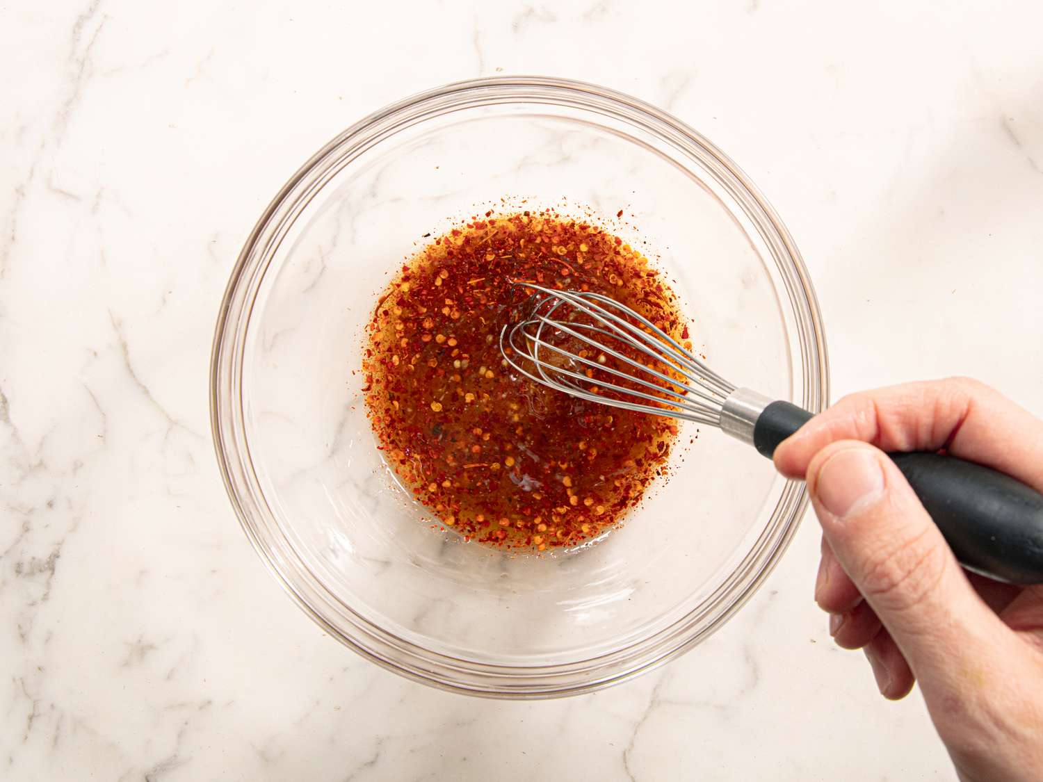 Overhead view of mixing boat sauce