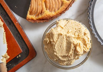 Overhead view of almond cream