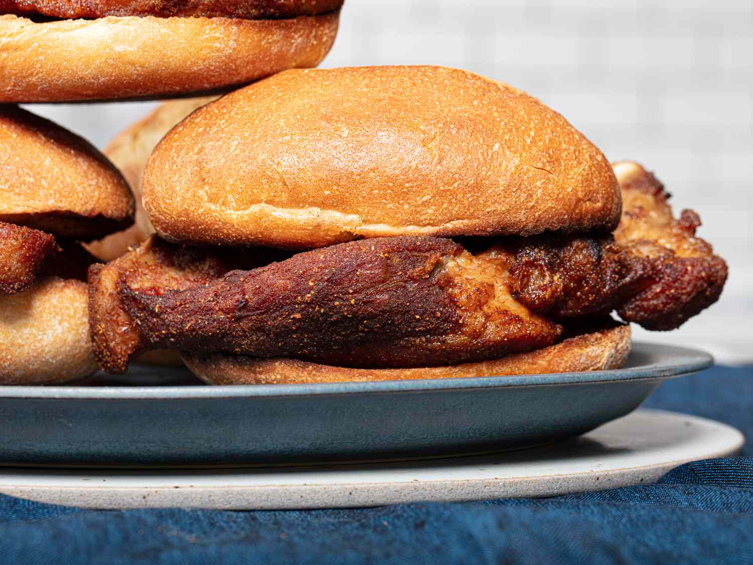 Side view of pork chop sando