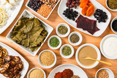 Overhead view of items in an Armenian Pantry