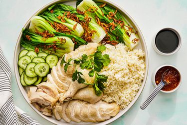 Overhead view of Hainanese Chicken Rice Set 