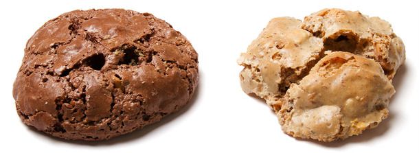 Two nut meringues from an Italian bakery. 