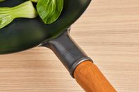 closeup of the wok handle