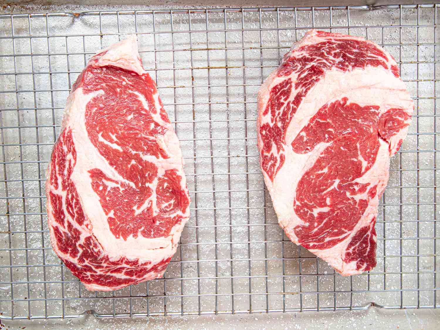 Overhead view of steaks resting