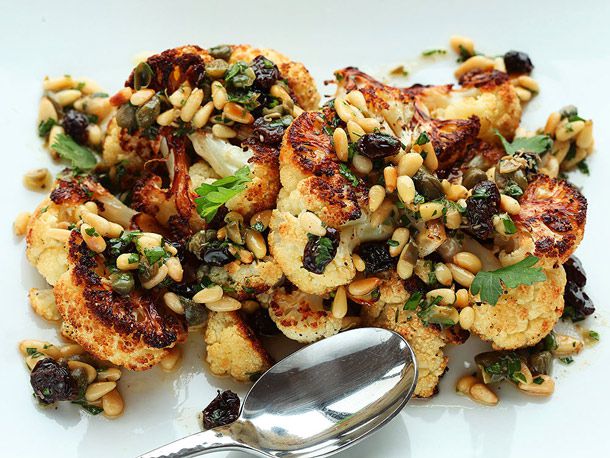 Roasted Cauliflower With Pine Nut, Raisin, and Caper Vinaigrette