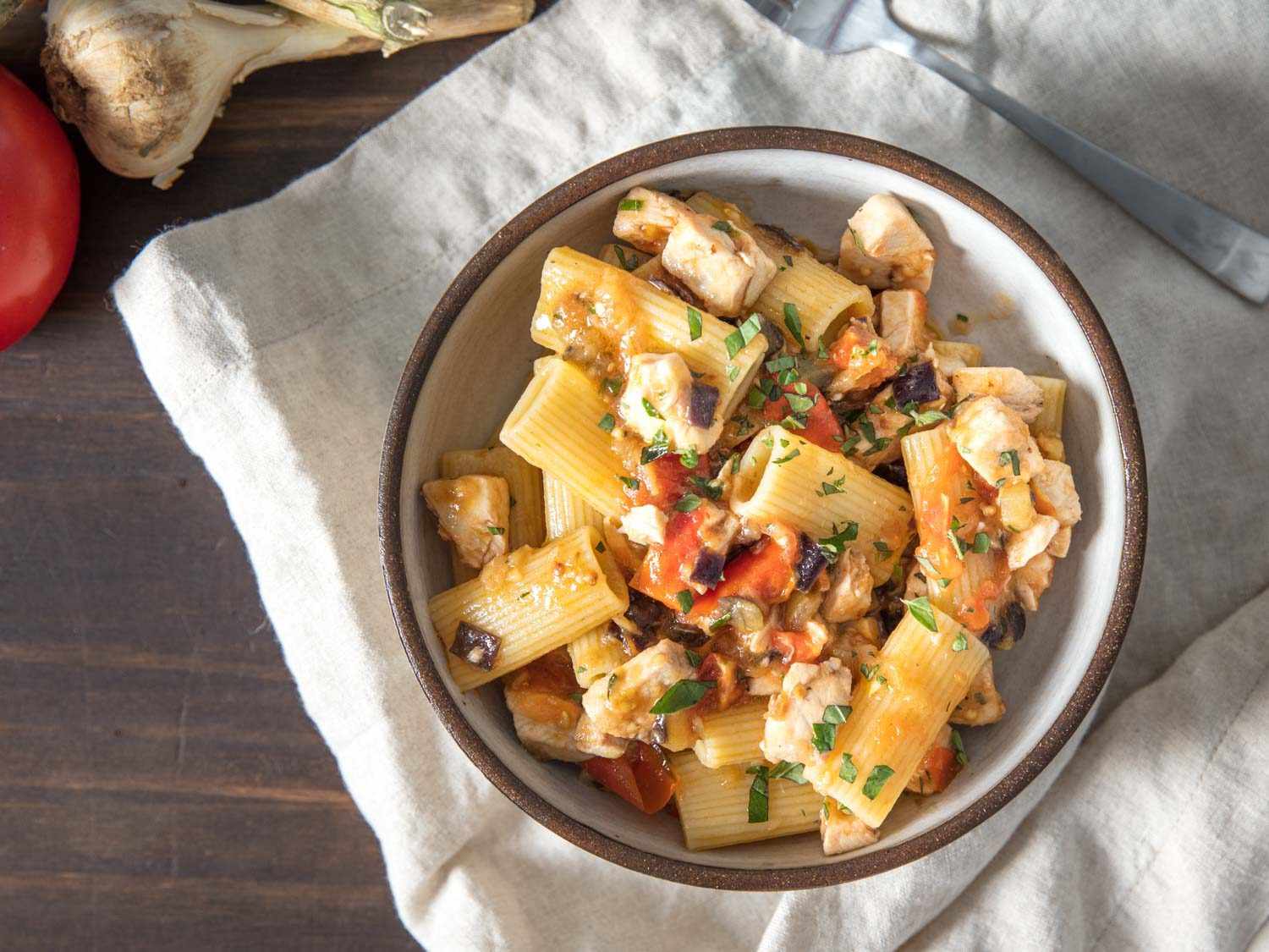 Sicilian rigatoni with swordfish (pesce spada).