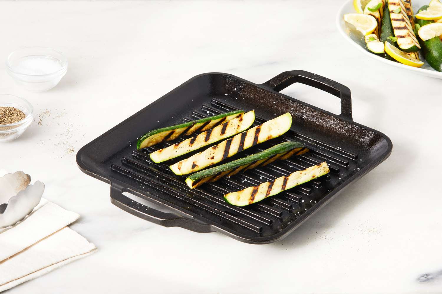 Grilled zucchini on the Lodge 11-Inch Cast Iron Square Grill Pan