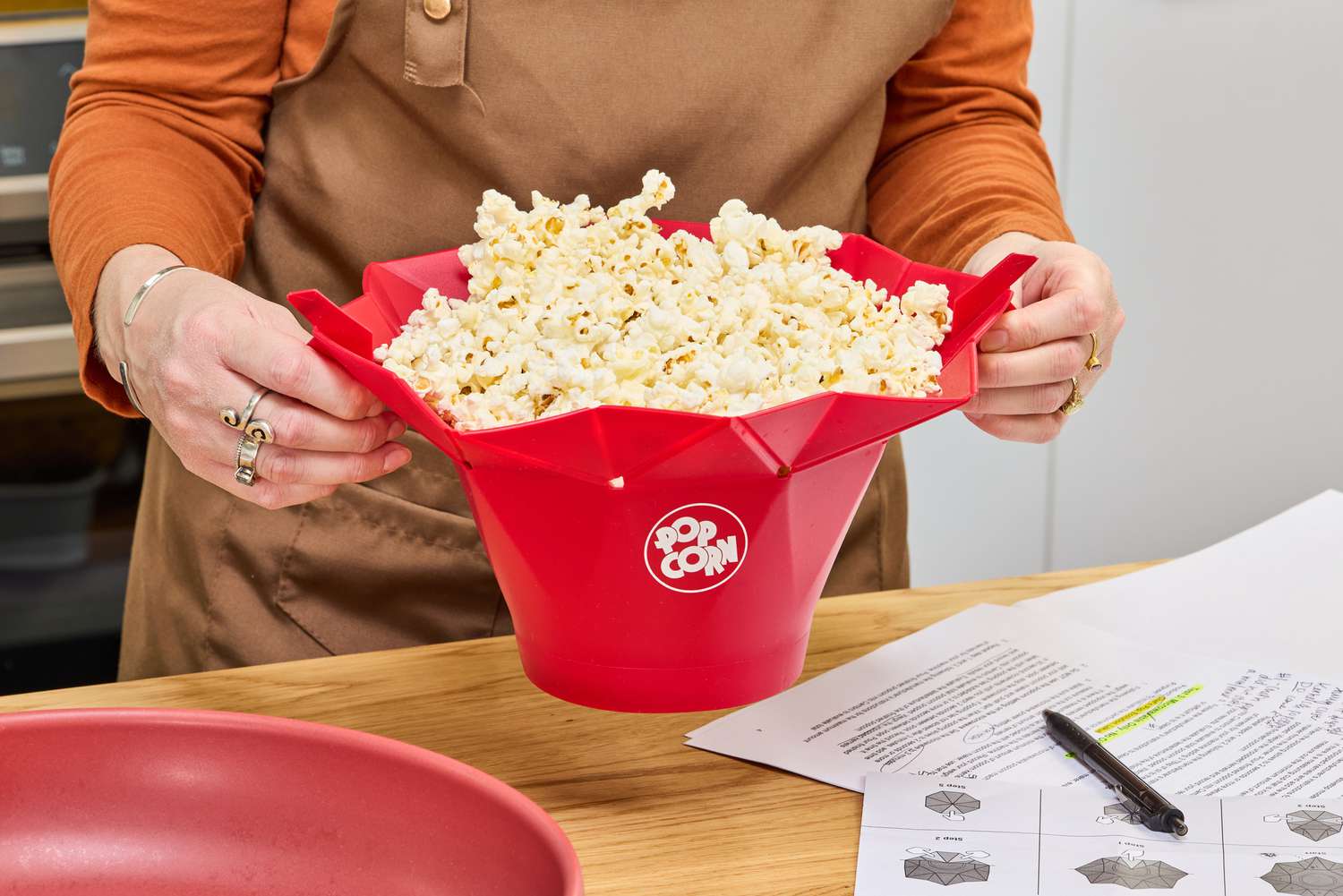 Popcorn popped in the Chef'n Pop Top Microwave Popcorn Maker