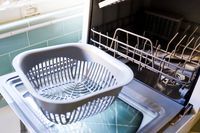 The Hermitlux countertop dishwasher with its door open.
