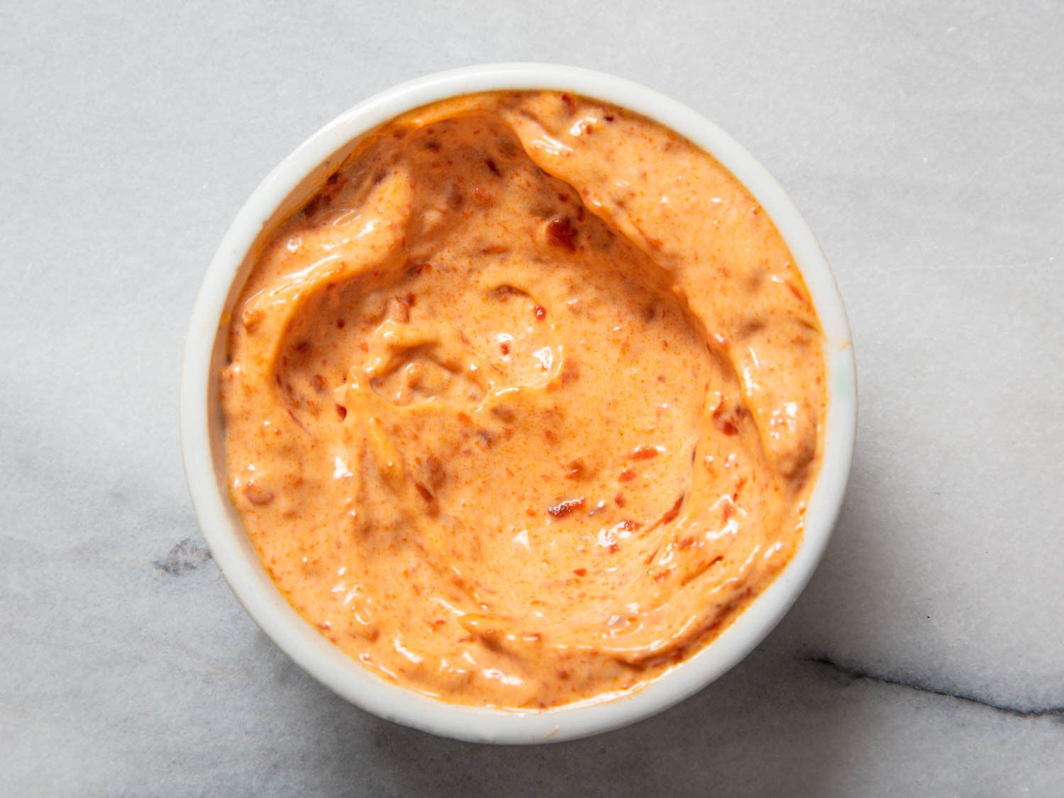 A ramekin of 'nduja mayonnaise.