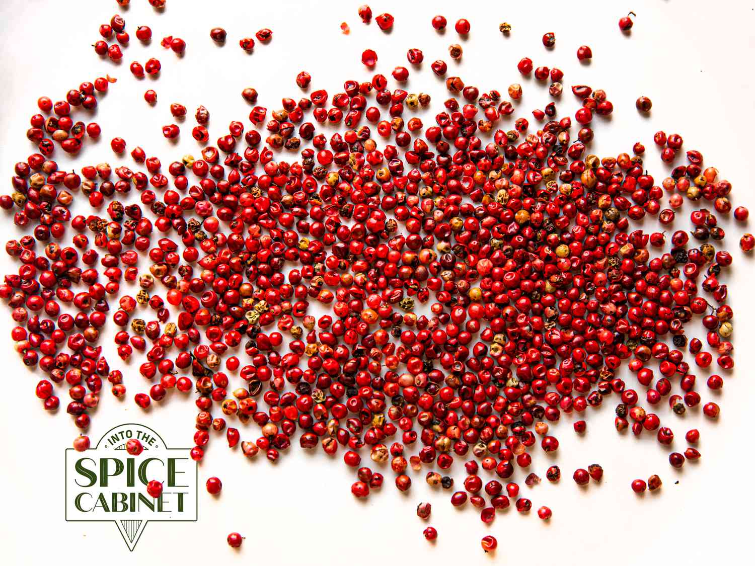 Overhead view of pink peppercorns
