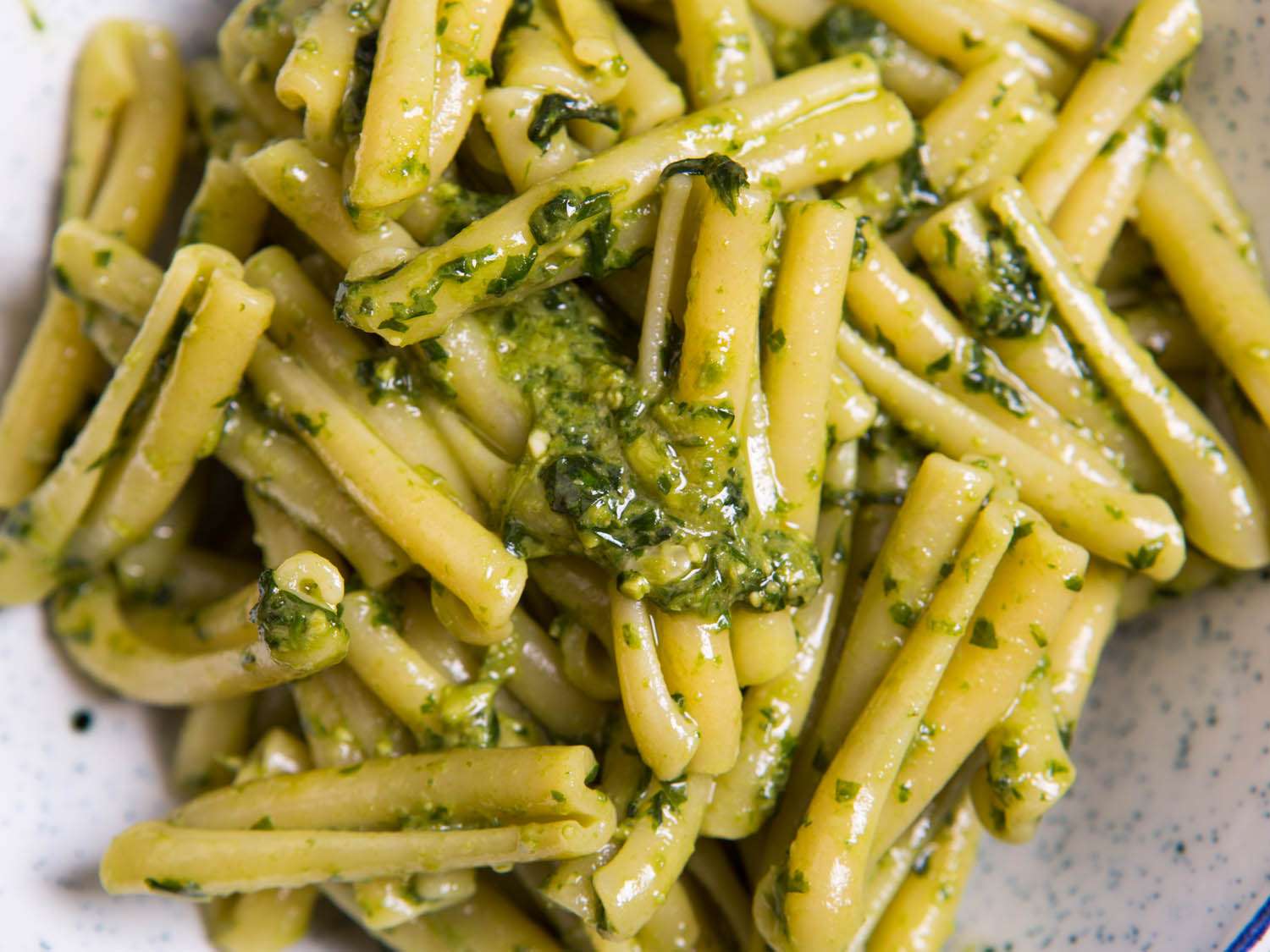 Pasta sauced with pesto