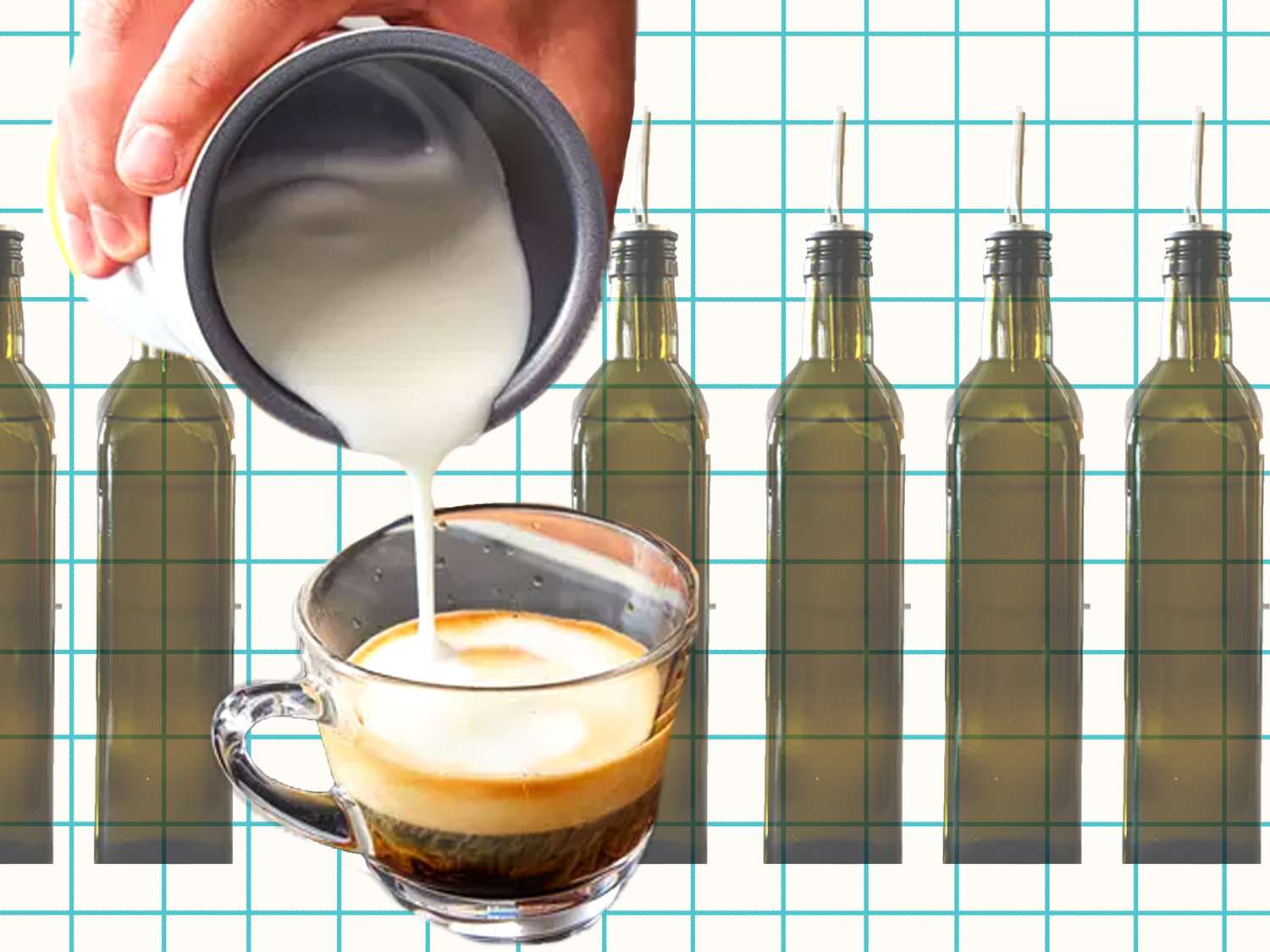 Collage of olive oil and coffe