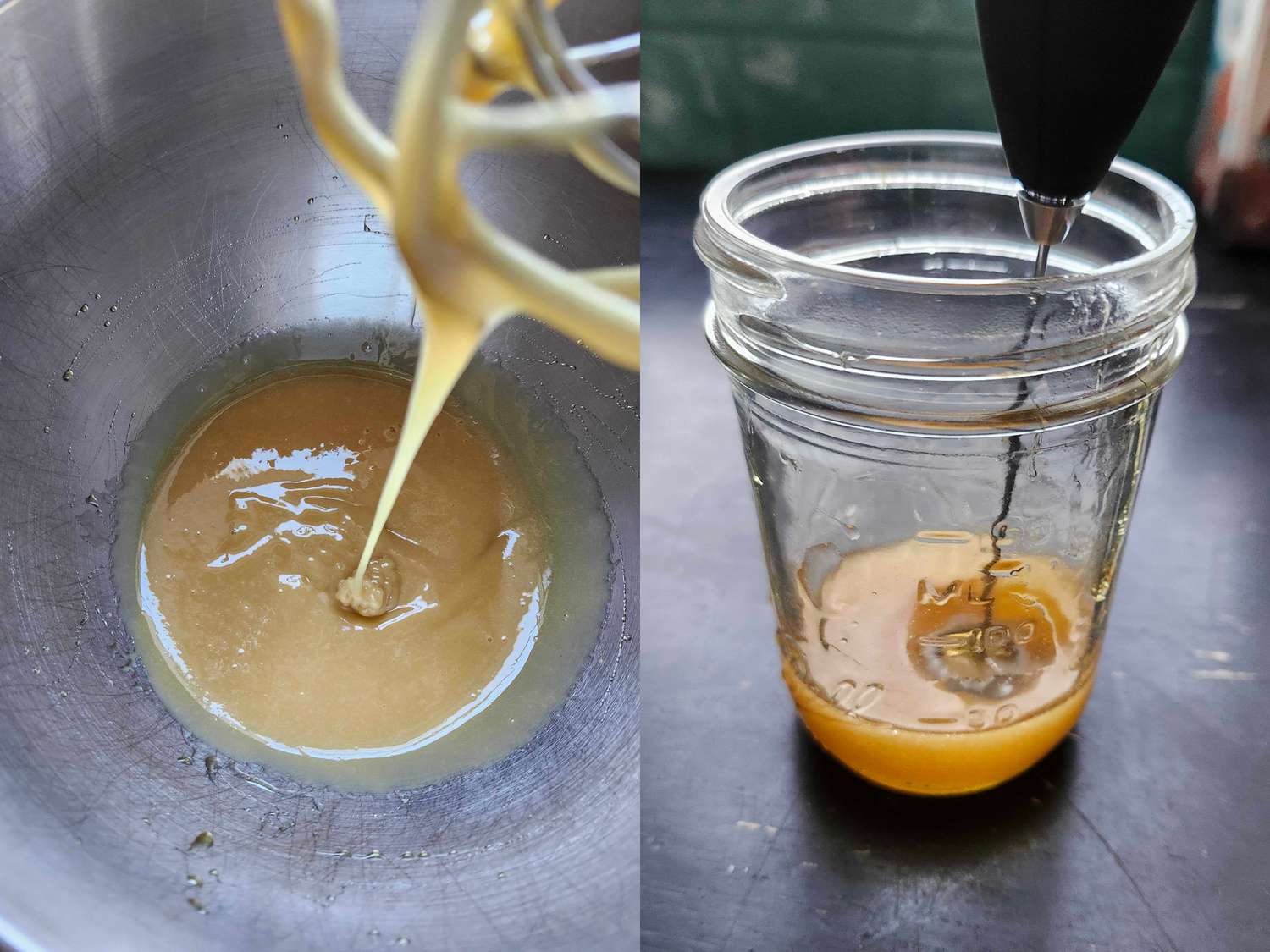 Collage of whipped honey and frothed honey 