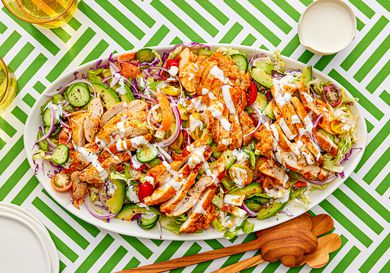 Overhead view of buffalo chicken salad