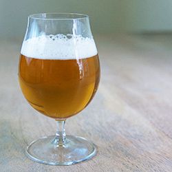 A tulip glass of deep golden gose-style beer.