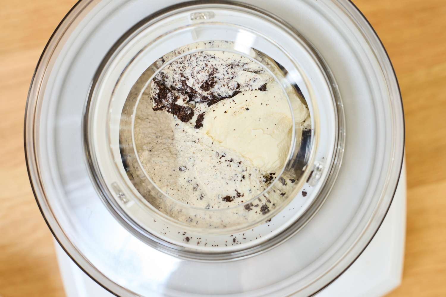 An overhead view of ice cream in the Cuisinart 1.5-Quart Ice Cream Maker