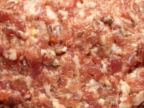 Close-up shot of raw Italian pork sausage meat