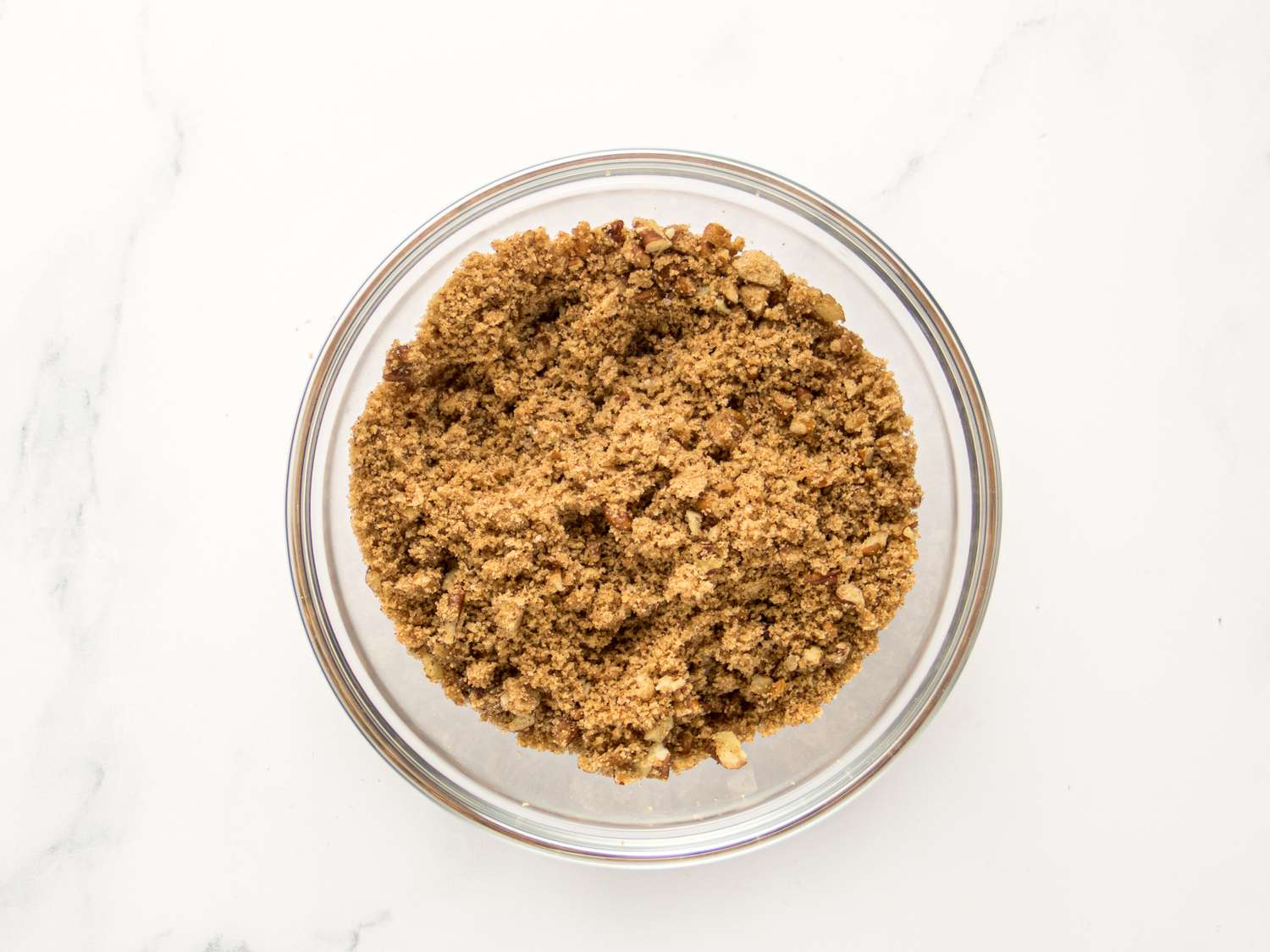 pecans, brown sugar and butter added together in small bowl, 