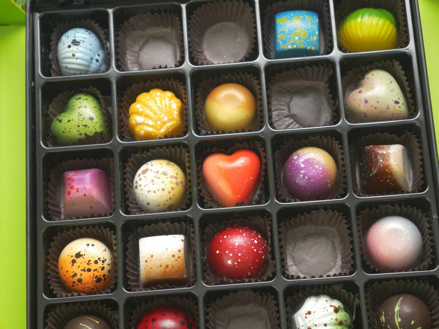 closeup view of chocolates in box