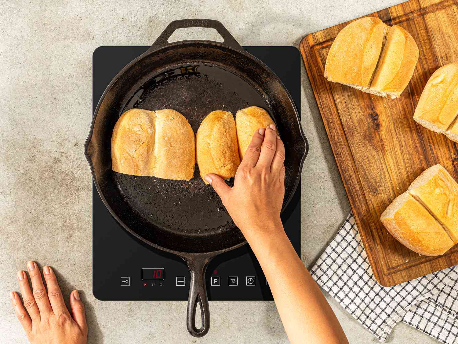 Overhead view of toasting bread