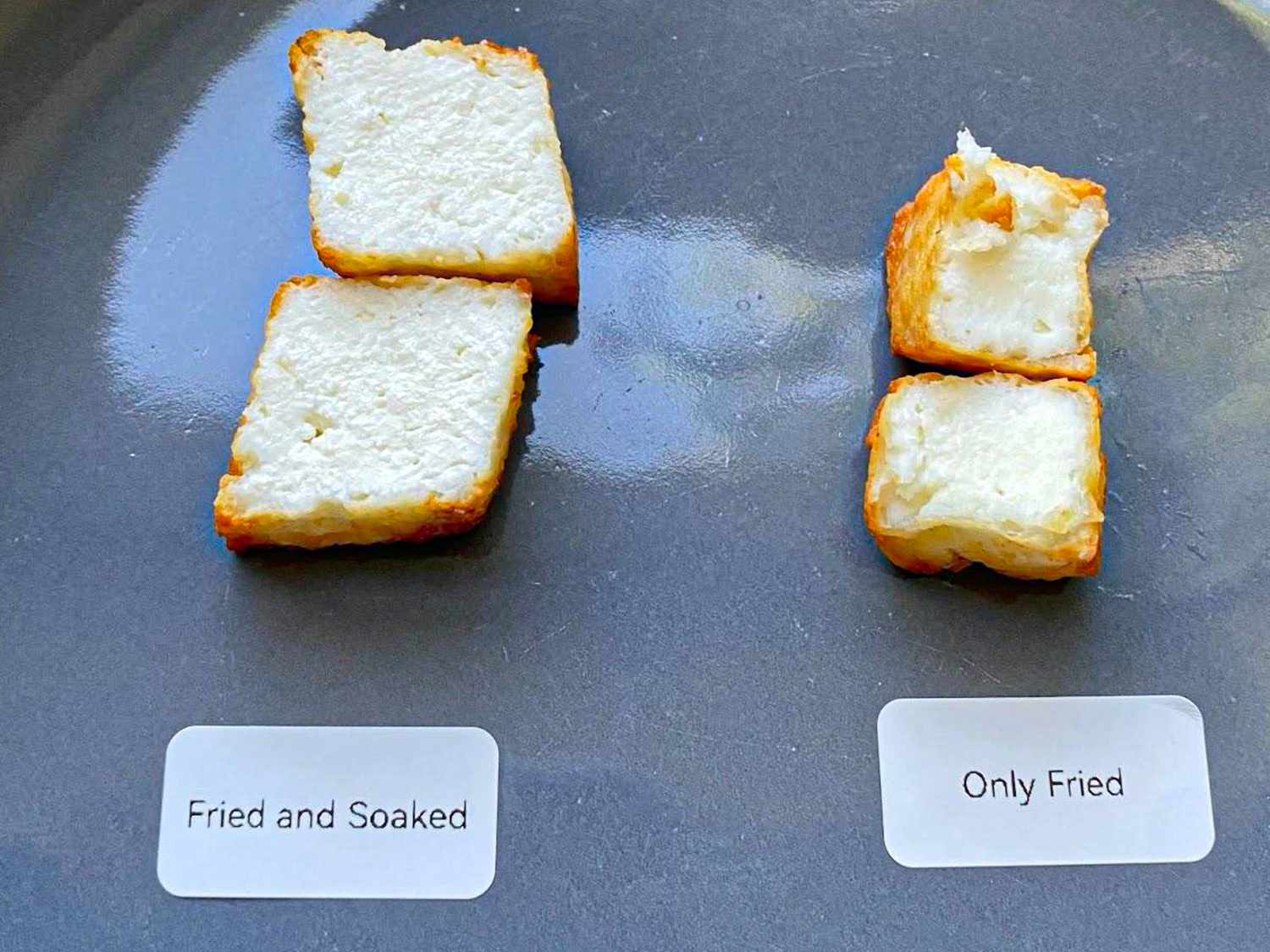 Two image collage of two times of frying