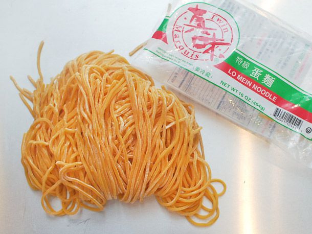 Fresh lo mein noodles out of the package.