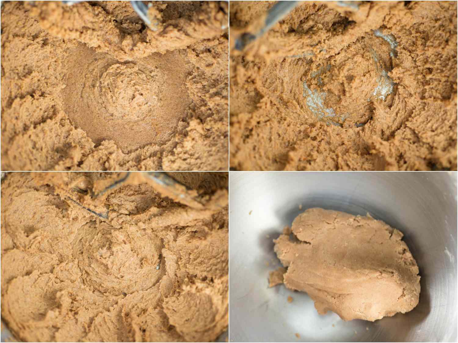 The different stages of creaming together butter and sugar until creamy and fluffy.