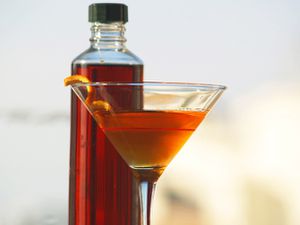Bottle of DIY sweet vermouth and cocktail 