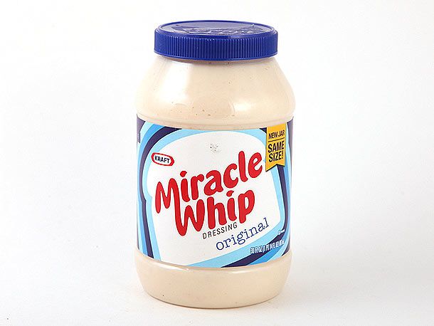 Jar of Miracle Whip dressing.