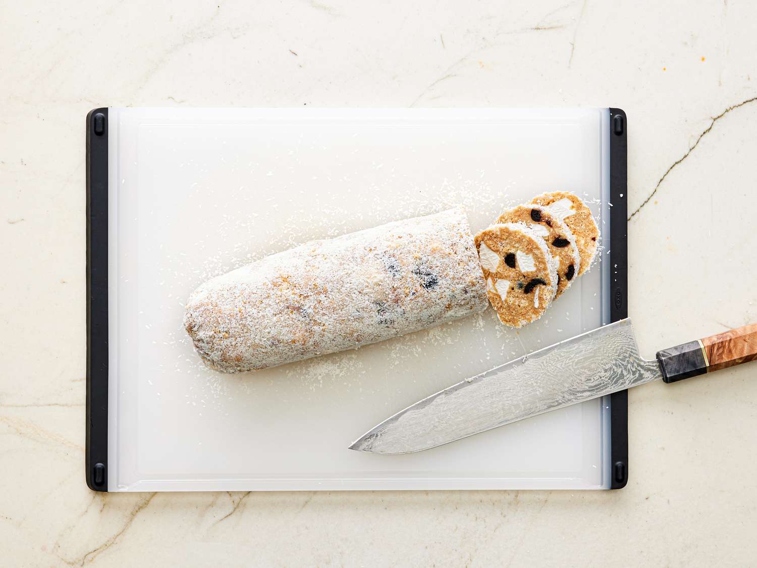 Overhead view of slicing fifteen's log into fifteen pieces