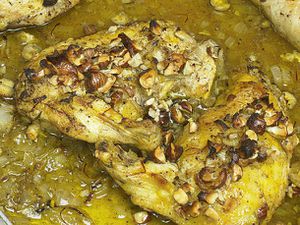 Roast Chicken with Saffron, Hazelnuts, and Honey