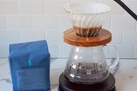  Blue Bottle Coffee on a marble countertop 