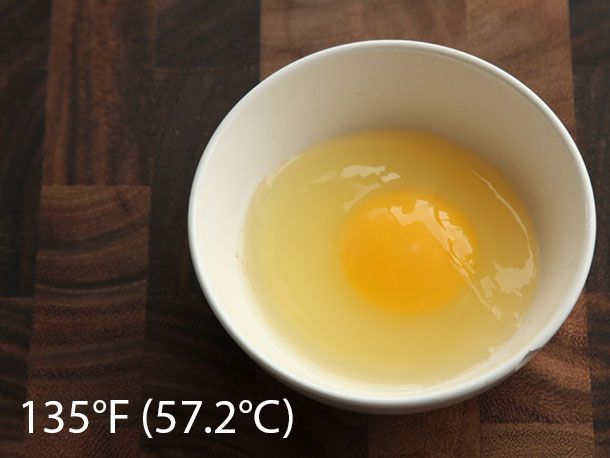 Egg cooked sous vide at 135°F (57.2°C) for 40 minutes.