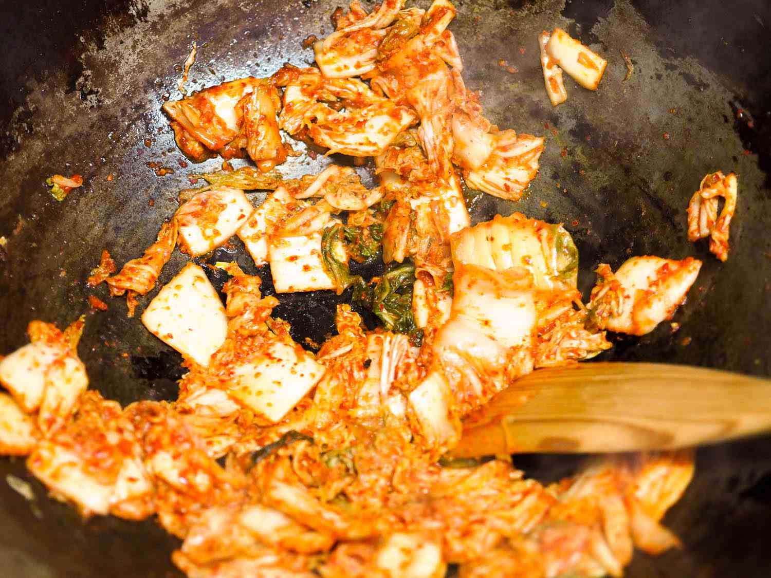 Kimchi is stir-fried briefly.