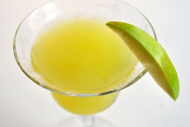Closeup of an Appletini cocktail.