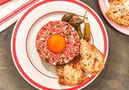 Overhead view of steak tartare 