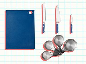 Material The (grippy) reBoard, Misen Knife Set, and OXO Stainless Steel Measuring Cups