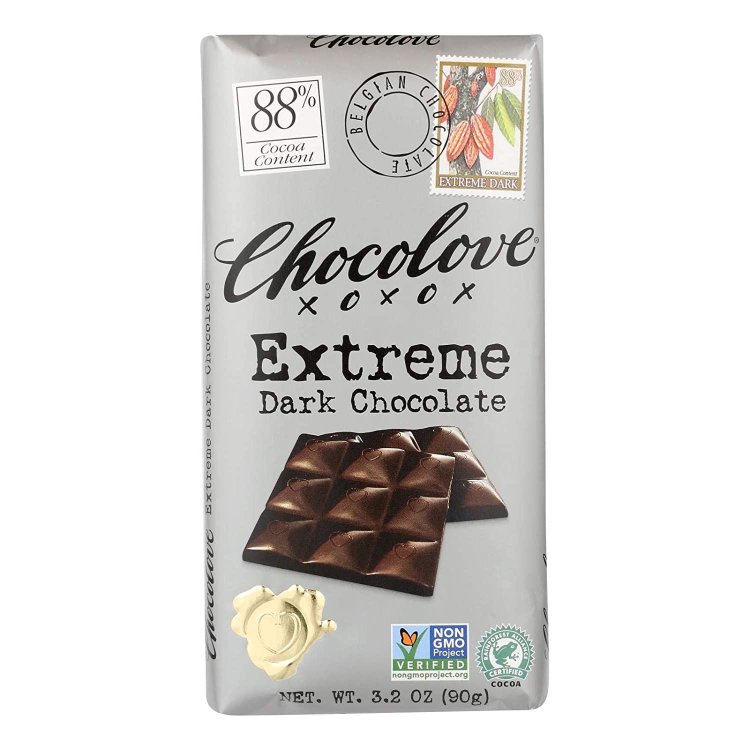 Chocolove 88% Extreme Dark Chocolate Bar (Pack of 12)