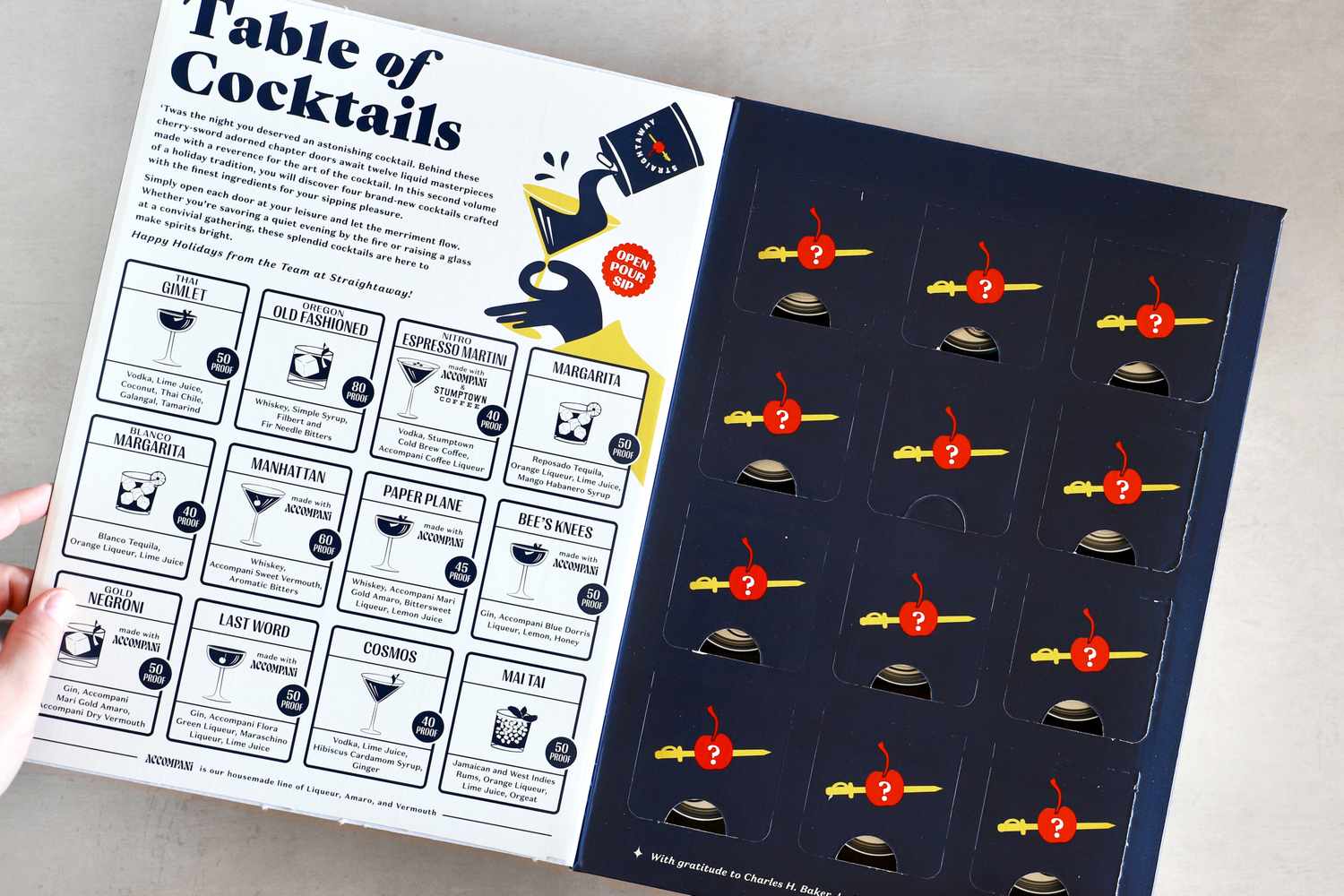 The interior of the Straightaway 12 Days of Cocktails Advent calendar