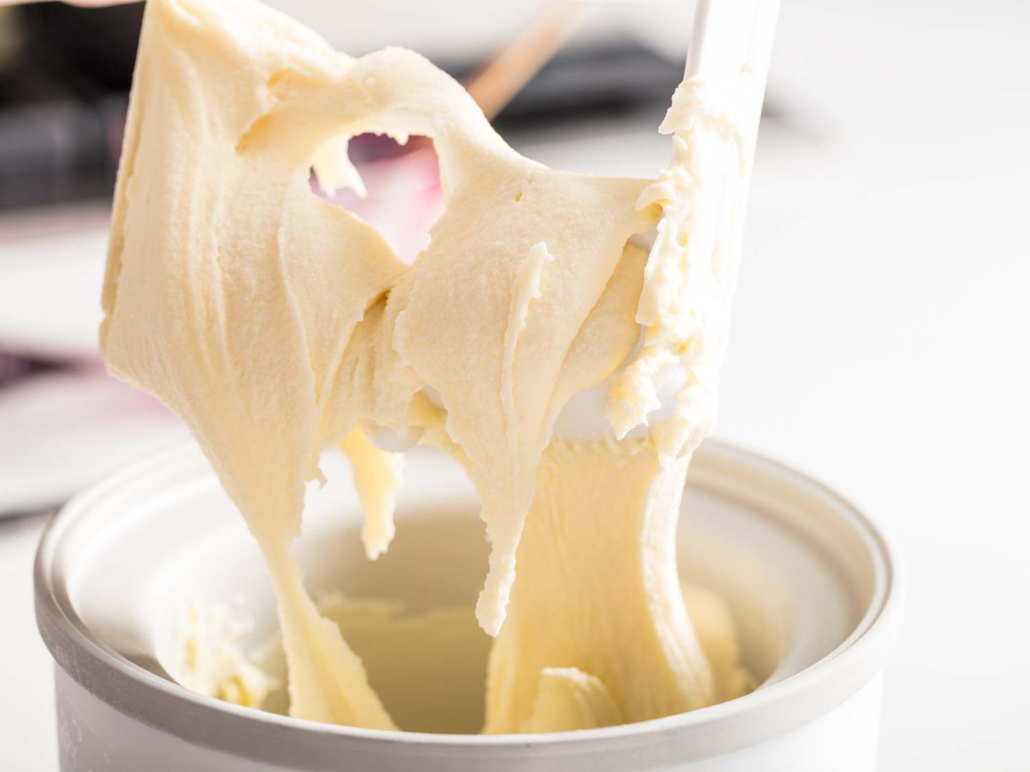 Freshly churned ice cream on the paddle.