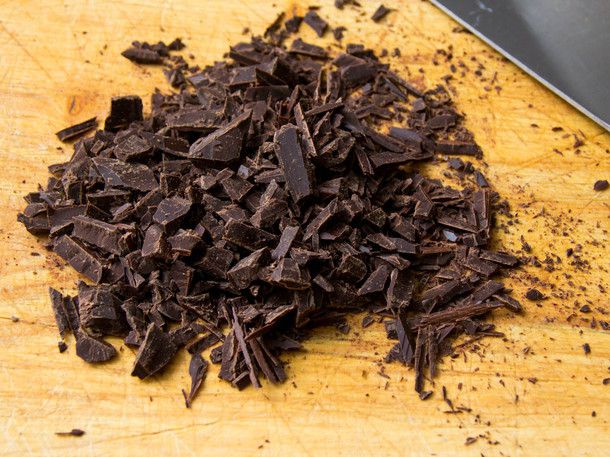 A mound of finely chopped dark chocolate.