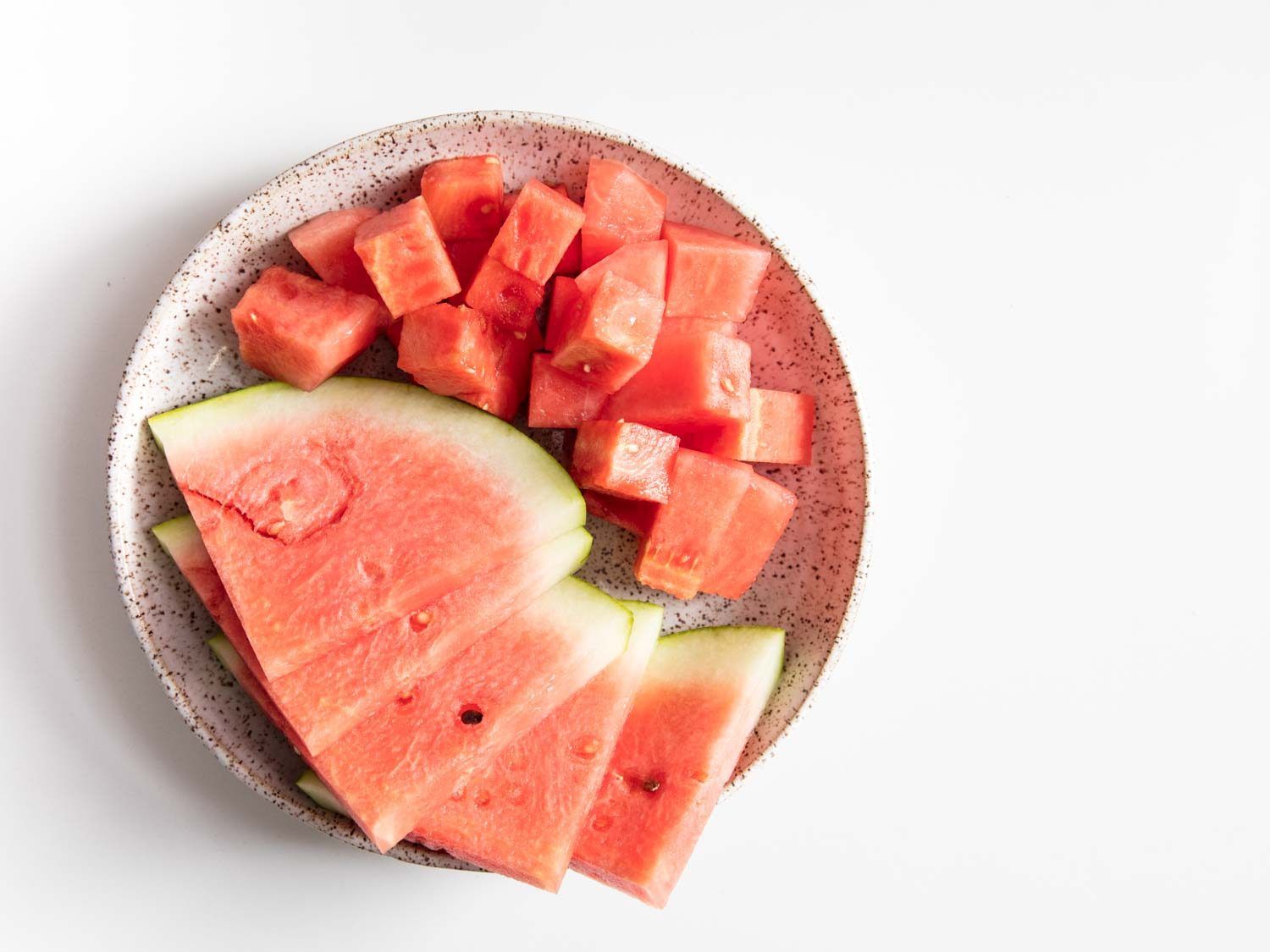 Watermelon cubes and wedges