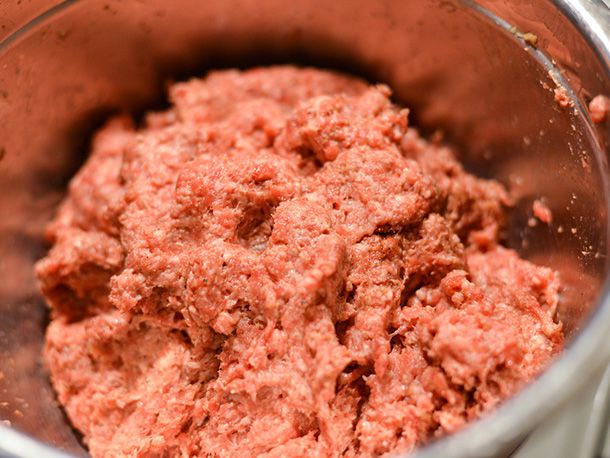 A bowl of seasoned ground beef for MOINK meatballs.