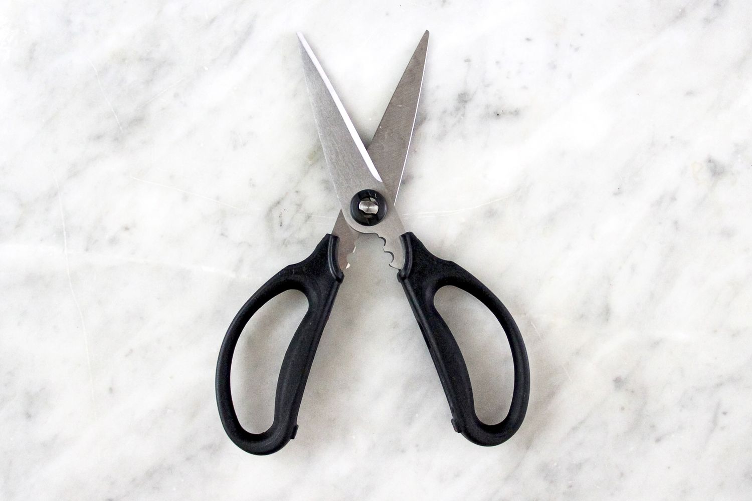 OXO Good Grips Kitchen and Herb Scissors on a marbled surface