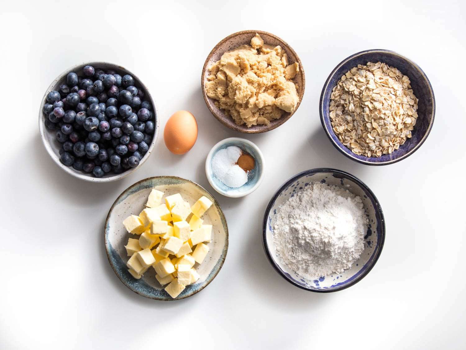 Ingredients for the blueberry oatmeal bar cookies.