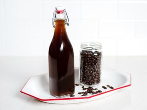 a bottle of homemade coffee liqueur