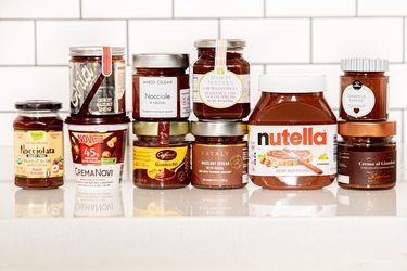 Side view of various gianduja products