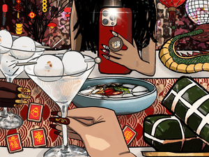 An illustration depicting a Lunar New Year party.