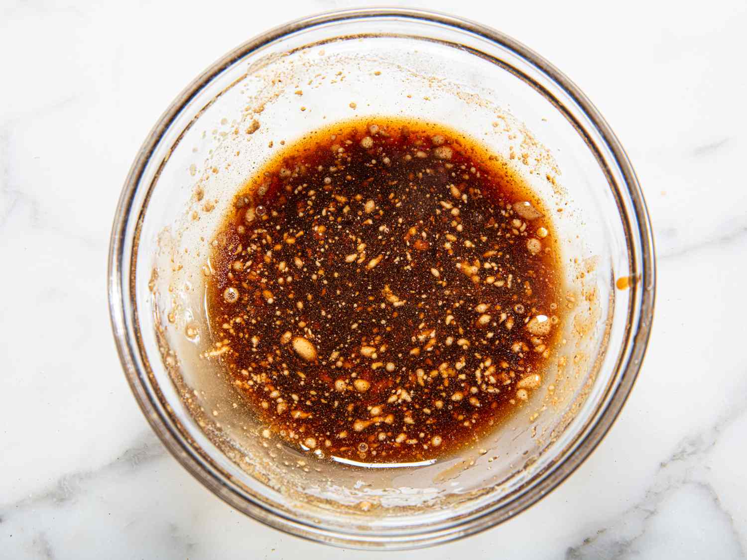 Overhead view of mixed stir fry sauce